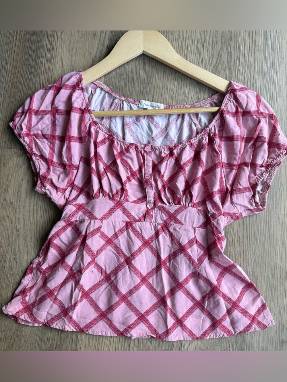 Women's Pink Plaid Short-Sleeve Peplum Blouse